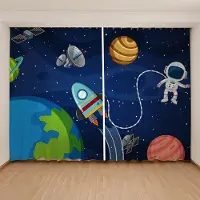 Yiran Furniture Tecknad Söt Rymd Astronaut Planet Gardin Barn Pojkar Flickor Sovrum Fönster 2 Paneler Hög Skuggning Nytt Modemönster W55 X H120cm X 2&Grommet Top black