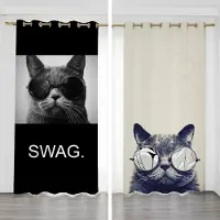 Yiran Furniture Nordisk minimalistisk söt katt hög mörkläggningsgardin par sovrum personlighet kreativ mörkläggningsdraperi öljettopp krokinstallation W55 X H120cm X 2&Grommet Top white