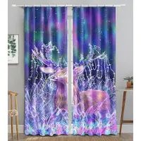 Yiran Furniture Green Forest Älg Mörkläggningsgardiner Sagovärld Rosa Stjärnhimmel Gardiner Sovrum Hotell Universell Nytt Mode Mönster W55 X H120cm X 2&Grommet Top blue