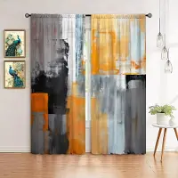 Yiran Furniture 2-delars set Abstrakt konsttryck Gardiner Kanalficka Design För Enkel Upphängning Färgbeständiga Polyesterdraperier För Sovrum Kök 100W130H(CM)&Rod Pocket black