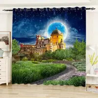 Yiran Furniture 2 paneler Drömvingar Stjärnklar gardin för sovrum vardagsrum kök persienner gardiner öljetter topp draperier stor gardin för rum 140W160H(CM)55x63in&Rod Pocket blue