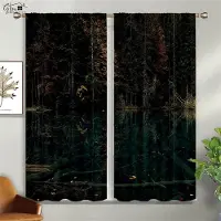 Yiran Furniture Skogsscen 3D-tryckta gardiner Skogar Blommor Grön Solsken Höst Lönnlöv Naturlig Vitalitet Kanalgardiner 2 st W50xH130(CM)x2PCS&Rod pocket black