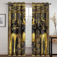 Yiran Furniture Forntida egyptiska faraoner Retro Barock Fri frakt 2 Delar Halvmörkläggande Draperier Fönstergardin För Vardagsrum Sovrum Dekor 140W160H(CM)55x63in&Rod Pocket black
