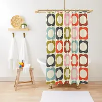 Home&kitchen Accessories Orla Kiely Multi Stem Färgglatt tyg Duschdraperi Badrumsgardin Gardiner Badrumsgardiner W150xH180cm beige