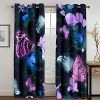 Yiran Furniture Den senaste produktionen Bländande fjäril digitaltryckt gardin vardagsrum sovrum 90g polyesterfiber gardintyg två paneler W50xH130(CM)x2pcs&Grommet Top marinblå färg
