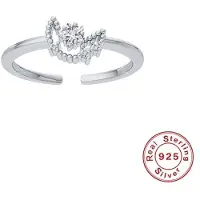 YIRAN Jewelry Sterling Silver Söt Dubbellager Stjärna Måne Öppen Ring För Kvinnor Fingerring Förlovning Bröllopssmycken Grossist white
