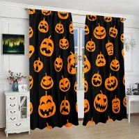 Yiran Furniture 2 stycken Halloween demon pumpa tryck gardin - polyestermaterial - lämplig för sovrum vardagsrum studierum priva 30inchx65inchx2Pcs orange