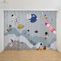 Yiran Furniture Tecknad Astronaut Rymdskepp Tryckta Gardiner, Mörkläggande, Värmeskydd, Sovrum, Vardagsrum, Arbetsrum, 2 st W100xH130(CM) folio&Grommet Top gray