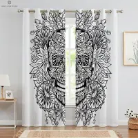 Yiran Furniture 3D-tryckta Halloween-gardiner, Skräckskalle, Blommig fönsterdekoration, Sovrum, Vardagsrum, Restaurang, 2 delar W50xH130(CM)x2PCS&Grommet Top black