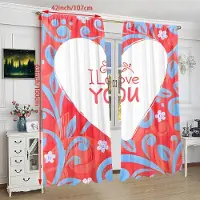 Yiran Furniture 2 st - Alla hjärtans dag Jag älskar dig tryckt gardin - Polyestermaterial - lämplig för sovrum, vardagsrum, arbetsrum, privat utrymme 30Wx65L(76x165CM)x2 white