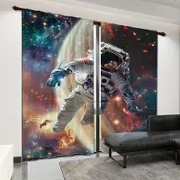 Yiran Furniture 2 st Astronaut Rymdlandskap Tryckta Gardiner Insynsskydd Fönsterdraperier Stångficka Fönsterdekorationer För Sovrum Arbetsrum Vardagsrum 100W130H(CM)40x51in&Grommet Top gray