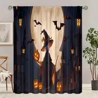 Yiran Furniture 2 stycken - Halloween - Tryckt gardin - Polyestermaterial - lämplig för sovrum, vardagsrum, arbetsrum privat gardin 30inchx65inchx2Pcs beige
