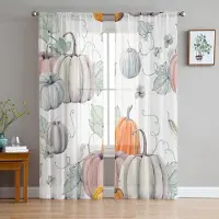 Yiran Furniture Tacksägelse Pumpa Löv Vita Voile Gardiner För Sovrum Tyll Fönstergardin För Vardagsrum Skira Gardiner Persienner Draperier W135 x H115cm x1&Grommet Top white