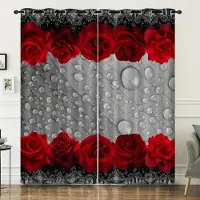 Yiran Furniture Moderna Romantiska Blomtryckta Gardiner Ros Tunn Fiber Mode Tryckt Gardin Sovrum Kök Vardagsrum Heminredning 2 Paneler W55 X H120cm X 2&Grommet Top gray