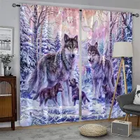 Yiran Furniture Gardin med vargtryck av vilda djur för sovrum vardagsrum golv-till-tak-fönster köksjalusier skiljeväggsdörr öljettopp 2 st 100W130H(CM)40x51in&Grommet Top gray