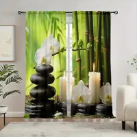 Yiran Furniture Gardiner med modernt tryck av bambu för vardagsrum sovrum lätta att hänga halvtransparenta maskintvättbara heminredning 100W130H(CM)40x51in&Grommet Top yellow