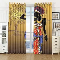 Yiran Furniture Antik Egypten Afrikansk Etnisk Retro Röd Abstrakt Konst 2 Delar Tunna Fönstergardiner Gardin för Vardagsrum Sovrum Inredning cortinas 2x50W130H(CM)&hook beige