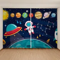 Yiran Furniture Ny Billig Rymd Astronaut Planet Gardin Barn Pojkar Flickor Sovrum Fönster 2 Paneler Hög Skuggning Ny Mode Olika Mönster W55 X H120cm X 2&Grommet Top blue