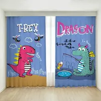 Yiran Furniture Tecknad Söt Dinosaurie Hög Skuggning Gardin Barnrumsfönster Tjock Mörkläggningsdraperi Öljetter Krok Olika Dinosauriemönster W55 X H120cm X 2&Grommet Top gray