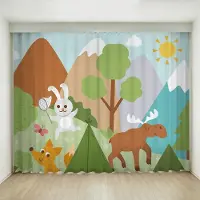 Yiran Furniture Söt Catoon Stil Zoo Djur Björn Giraff Lejon Hög Mörkläggningsgardin Barnrum Vardagsrum Fönster Mörkläggningsgardin 2 st W55 X H120cm X 2&Grommet Top beige