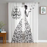 Yiran Furniture Tecknad Bio Vita Skira Gardiner Vardagsrumsfönster Tyllgardiner För Sovrum Kök Heminredning Voile Draperier W135 x H115cm x1&Grommet Top white