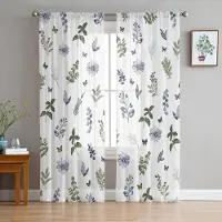 Yiran Furniture Prästkrage Blomma Lavendel Fjäril Skira Gardiner för Vardagsrumsdekoration Fönstergardin Kök Tyll Voile Organza Draperier W135 x H115cm x1&Grommet Top white