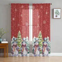 Yiran Furniture Snöflinga Grå Snögubbe Julgran Garn Gardin Fönster Tyllgardiner För Vardagsrum Kök Fönster Skira Voilgardiner W135 x H115cm x1&Grommet Top brown