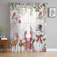Yiran Furniture Musik Blå Vintervit Snöflingor Tyll Skira Fönstergardiner för Vardagsrum Sovrum Modern Voile Organza Gardiner Draperier W135 x H115cm x1&Grommet Top white