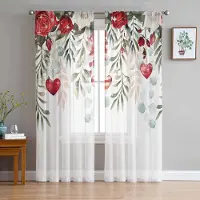 Yiran Furniture Alla hjärtans dag Rosa Skira Gardiner för Sovrum Vardagsrum Dekoration Fönstergardin för Kök Tyll Voile Organza Draperier W135 x H115cm x1&Grommet Top white