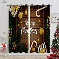 Yiran Furniture Röda stjärnor Glänsande julgran Kamin Tryck Gardiner Jul Sovrum Matsal Fest Dekorativa gardiner 2 stycken W50xH130(CM)x2PCS&Grommet Top brown