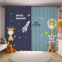 Yiran Furniture Tecknad Astronaut Tryckta Gardiner, Animationstecknad, Sovrum, Vardagsrum, Balkong, Kök, Mörkläggande, Värmeisolering W100xH130(CM) folio&Grommet Top white