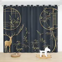 Yiran Furniture Kinesiskt bläck Bambu Fågel Halvmörkläggande Tryckt Gardin Öljetter Topp Sovrum Vardagsrum Golv-till-tak Fönstergardin 2 paneler 140W160H(CM)55x63in&Rod Pocket black