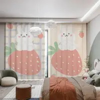 Yiran Furniture Barnrum Sovrum Tjocka Mörkläggningsgardiner Söt Tecknad Rosa Jordgubb Kanin Björn Flickrum Skuggande Gardin 2 Delar W55 X H120cm X 2&Grommet Top beige