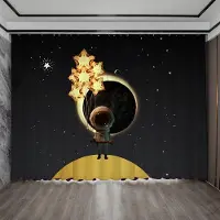 Yiran Furniture Kreativ Ins Stil Hög Skuggning Gardin Astronaut Vetenskap Teknik Känsla Stjärnklar Himmel Rymd Pojke Spel Sovrum Mörkläggningsdraperi 2ST W55 X H120cm X 2&Grommet Top black