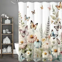 Shopping Party Fjärilsblomma Duschdraperi med Krokar - Polyestertyg Badrumsinredning 220x180 blommig
