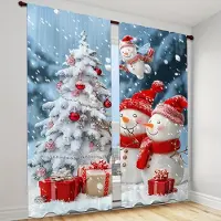 Yiran Furniture 2-delat Jul Snögubbe Gardinset Merry Christmas Tema Stångficka Design För Enkel Upphängning För Sovrum Vardagsrum Kök 100W130H(CM)40x51in&Grommet Top gray