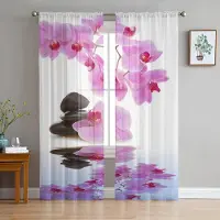 Yiran Furniture Vit Plumeriablomma Vita Tyllskira Gardiner för Vardagsrumsdekoration Fönstergardin för Sovrum Voile Organza Draperier W135 x H115cm x1&Grommet Top pink