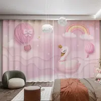 Yiran Furniture 2 Paneler Rosa Enhörningsgardin Prinsessa Regnbåge Val Tecknad Djurgardin för Barn Flickors Sovrum Fönsterblinds cortinas Krok 2x50W100H(CM)&rod pocket