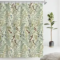 Home&kitchen Accessories Vintage Svart och Grön Blommig Duschdraperi Mörka Botaniska Mossa Badrumsgardiner Mid Century Badrumsinredning Vattentät 90x180CM beige