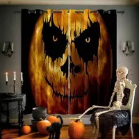 Yiran Furniture Halloween Måne och Häxa Pumpatryck Gardiner, Matsal, Sovrum, Högtidsfestdekoration, 2-pack W50xH130(CM)x2PCS&Grommet Top brown