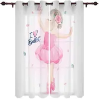 Yiran Furniture Söt flicka med ballerina dans fönstergardin för barnrum hem persienner gardiner för vardagsrum sovrum draperier 2 st öljettopp 100W130H(CM)40x51in&Grommet Top white