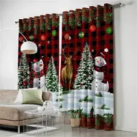 Yiran Furniture Tecknad God Jul Snögubbe Träd Röd Grön Fönstergardiner För Vardagsrum Barn Sovrum Badrum Kök Dörr Heminredning 2 st W65X60H(cm)X2Pcs&Grommet Top black