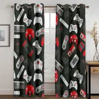 Yiran Furniture 2024 Anpassad Modern Spelkontroll Barns Tunna Gardiner för Fönster Pojke Barn Sovrumsinredning 2 Delar Persienner Fönster gardiner 100W130H(CM)40x51in&Grommet Top black