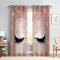 Yiran Furniture Fönstergardiner Tecknad Fantasi Enhörning Ögonfransar Glittrande Tryck Anpassade Gardiner Flickrum Vardagsrum Studierum Dekoration 2 st 100W130H(CM)&Rod Pocket gray