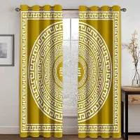 Yiran Furniture Lyxiga Guld Abstrakta Barocktryck Polyestergardiner för Sovrum Kontor Kök Vardagsrum Fönsterbehandling Heminredning 2st W65X60H(cm)X2Pcs&Hook