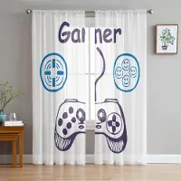 Yiran Furniture Switch Spelkonsol Vit Spelkontroll Voilégardin För Sovrum Tyll Fönstergardin För Vardagsrum Skira Gardiner Persienner Draperier 2 st W50X130H(cm)x2Pcs&Grommet Top