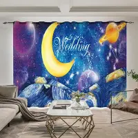 Yiran Furniture Nordisk Modern Vetenskap Hög Mörkläggningsgardin Teknik Bakgrund Rymd Astronaut Barnrum Pojksovrum Spelhall Draperi W55 X H120cm X 2&Grommet Top blue