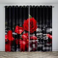 Yiran Furniture 2 paneler Röda Rosor Blomtryck Gardiner för Sovrum Vardagsrum Golv-till-tak Fönster Kök Persienner Fönster Öljetttopp 100W130H(CM)40x51in&Rod Pocket red