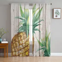 Yiran Furniture Växt Gröna Rankor Frukt Skira Gardiner för Vardagsrumsdekoration Fönstergardiner för Kök Tyll Voile Organza Gardiner W135 x H115cm x1&Grommet Top gray
