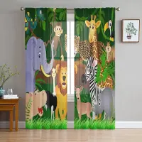 Yiran Furniture Djungelskog Tecknad Djur Lejon Elefant Chiffong Genomskinliga Gardiner för Vardagsrum Sovrum Dekoration Fönster Voiler Tyllgardin W135 x H115cm x1&Grommet Top gray